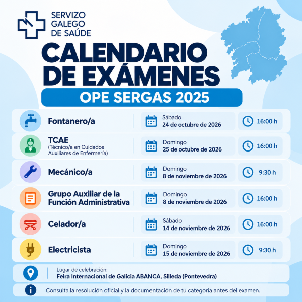 Calendario de exámenes OPE SERGAS 2025